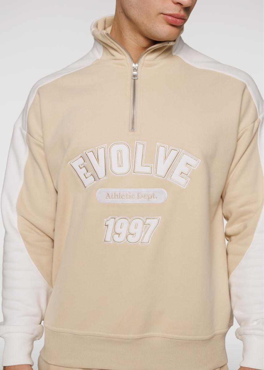 Iconic Retro ¼ Zip - Beige-White – Evolve Apparel