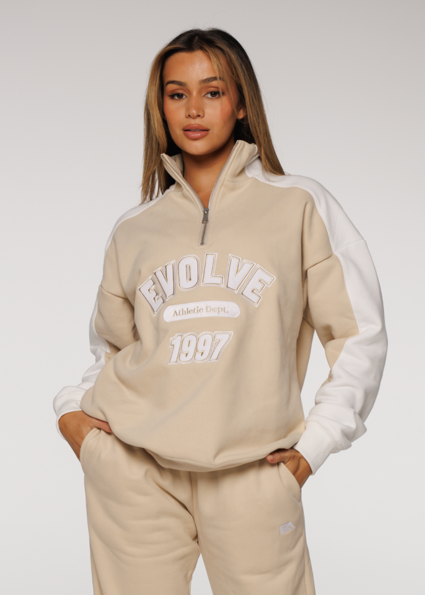 Iconic Retro ¼ Zip - Beige-White – Evolve Apparel