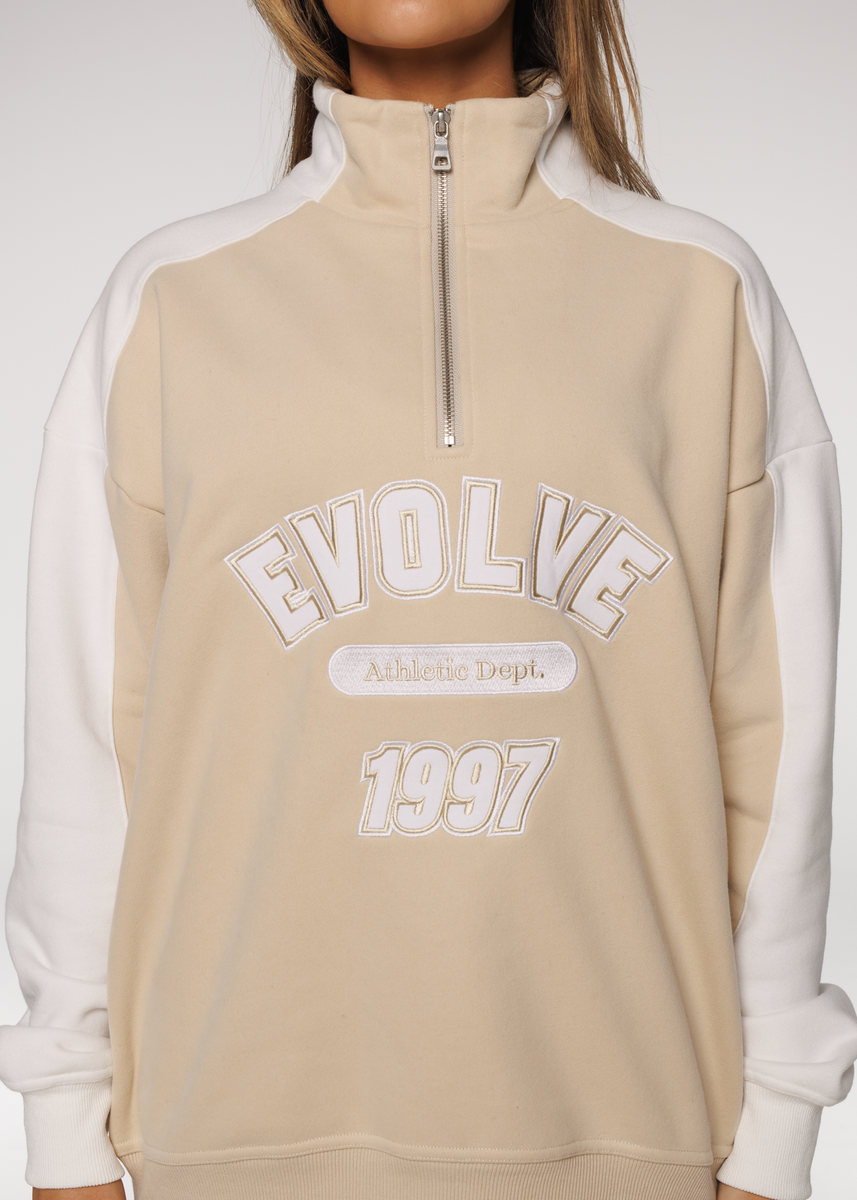 Iconic Retro ¼ Zip - Beige-White – Evolve Apparel