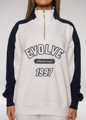 
                  
                    Load image into Gallery viewer, Iconic Retro ¼ Zip - White-Navy
                  
                