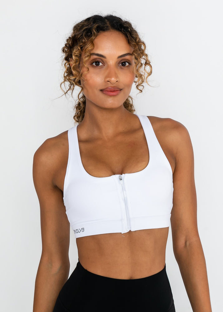 
                  
                    Load image into Gallery viewer, Power Zip Sports Bra - White
                  
                