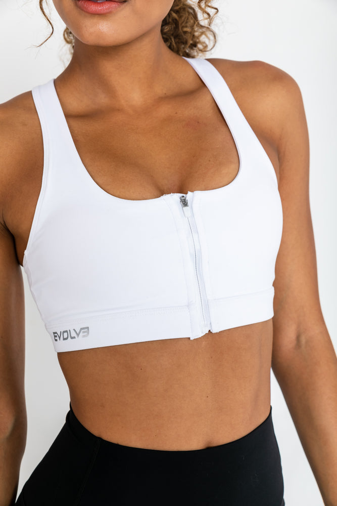 
                  
                    Load image into Gallery viewer, Power Zip Sports Bra - White
                  
                